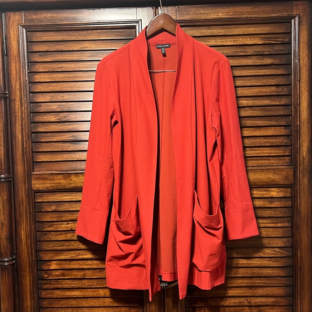 Eileen Fisher Relaxed Open-Front Long Line Jacket/Cardigan Stand Collar Size M